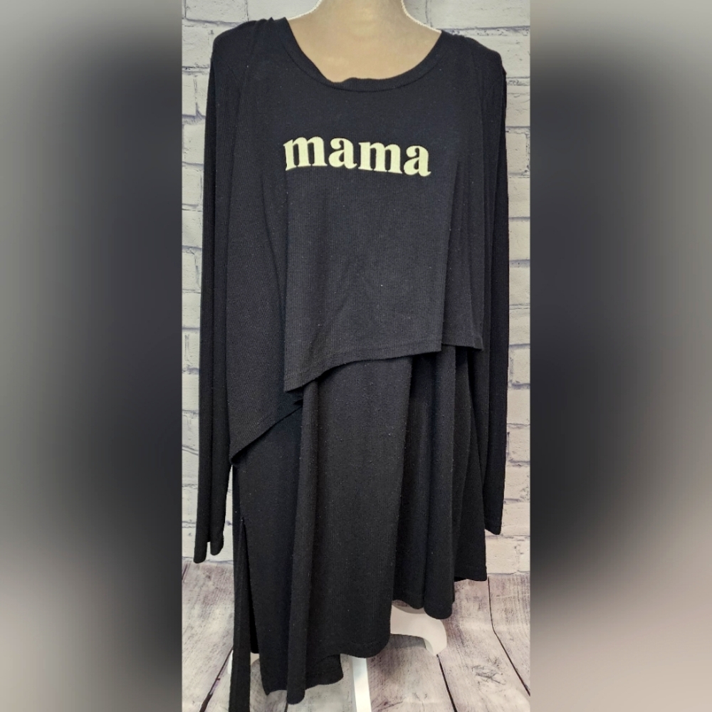 Latched Mama, 1X black nursing long sleeve asymmetrical shirt